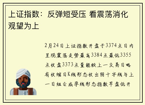 上证指数：反弹短受压 看震荡消化 观望为上
